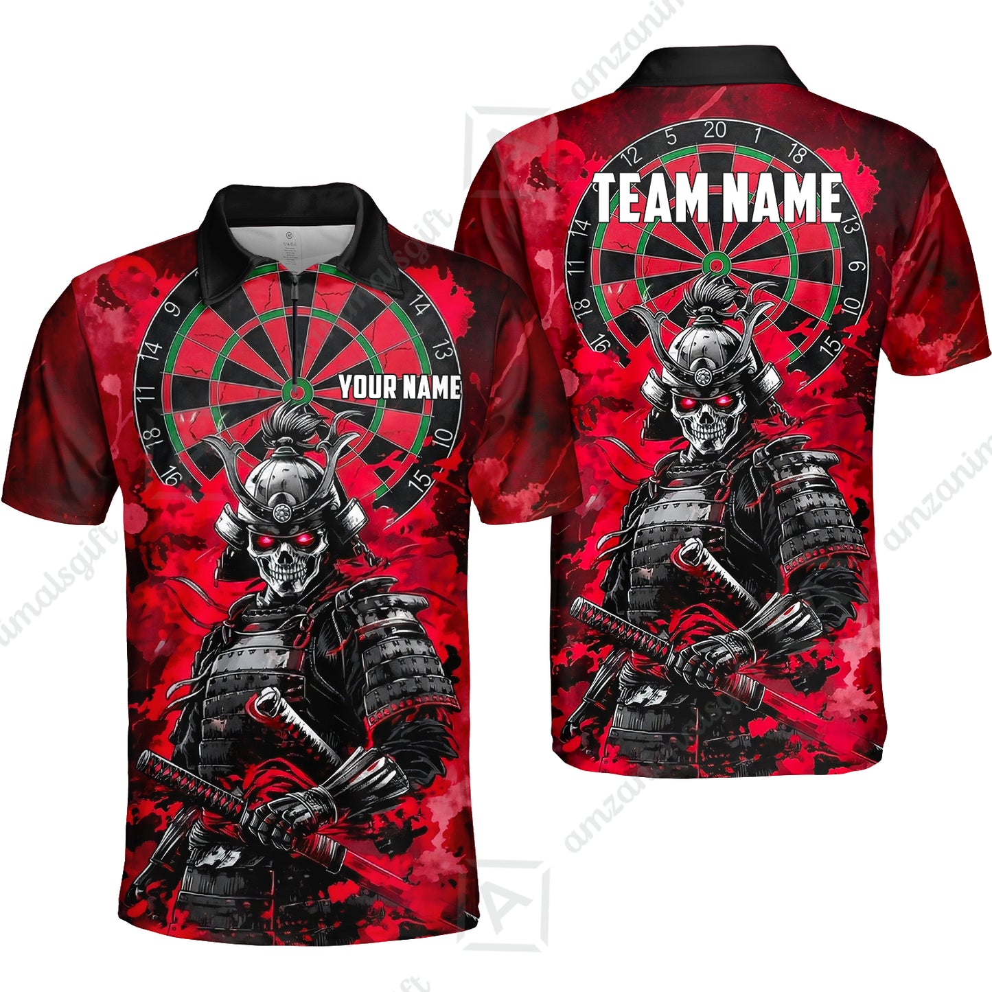 Custom Darts Team Jersey, Personalized Skull Samurai Dartboard Dart Polo Shirt For Players With Name & Team Name