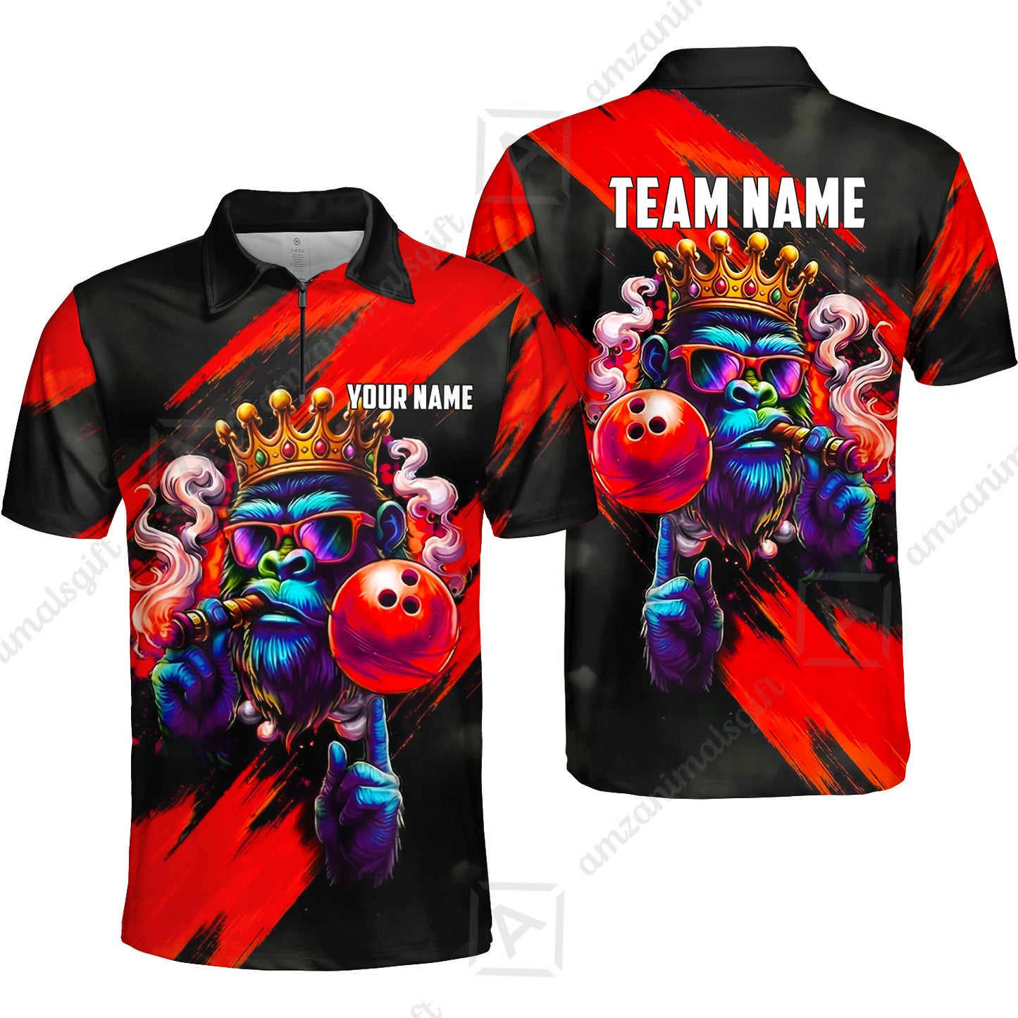 Custom Bowling Jersey Polo Shirt, Gorilla Boss King, Custom Bowling Jersey Team Shirt For Players With Name & Team Name