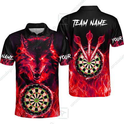 Custom Darts Jersey Polo Shirt, Dartboard Fierce Wolf Design, Uniform Dart - Personalized Name And Team Name