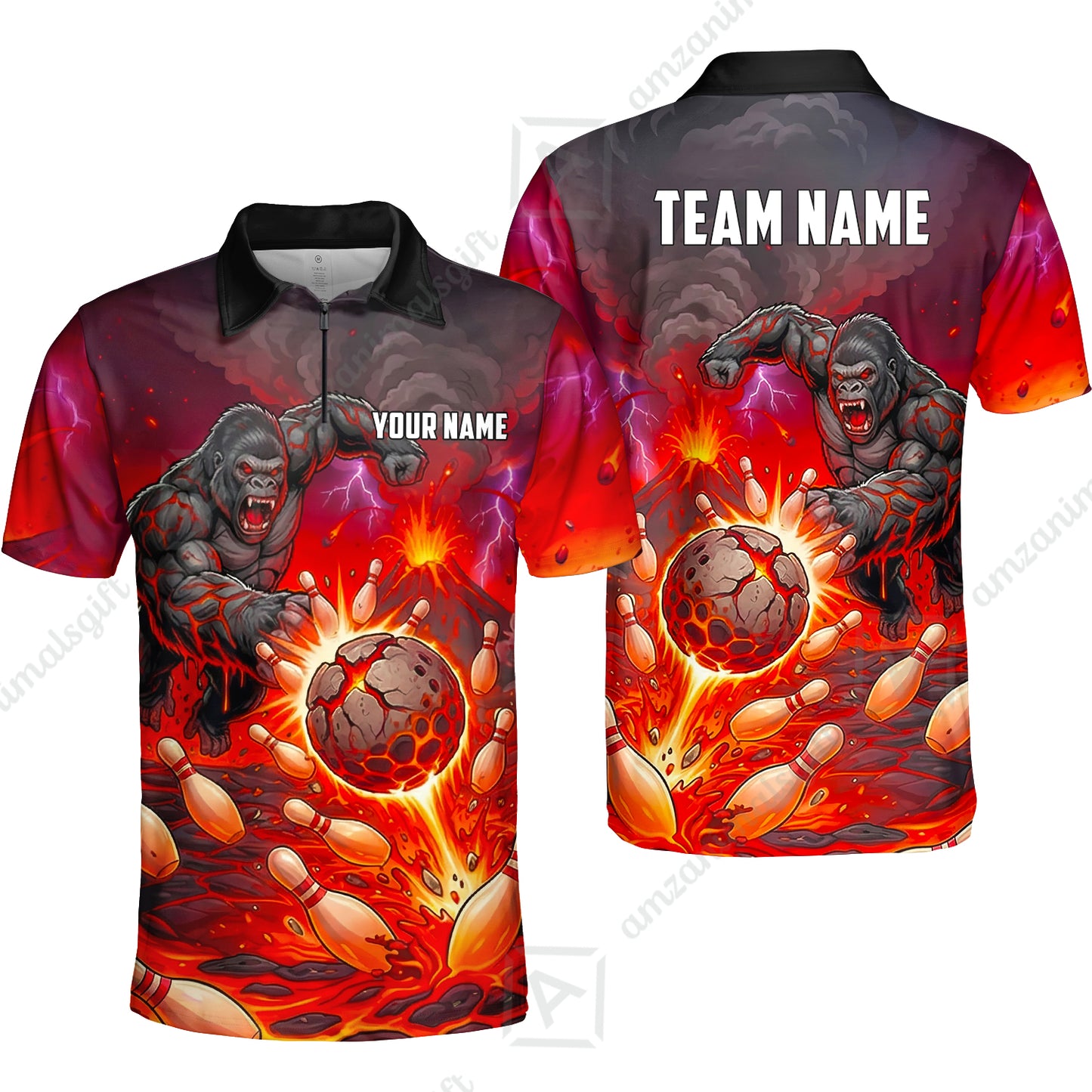 Custom Bowling Jersey Polo Shirt, Fierce Gorilla Strike Bowling, Custom Bowling Jersey Team Shirt For Players With Name & Team Name