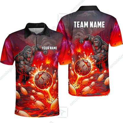 Custom Bowling Jersey Polo Shirt, Fierce Gorilla Strike Bowling, Custom Bowling Jersey Team Shirt For Players With Name & Team Name