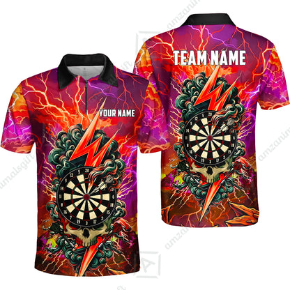 Custom Darts Team Jersey, Personalized Lightning Skull Dart Polo Shirt For Players With Name & Team Name