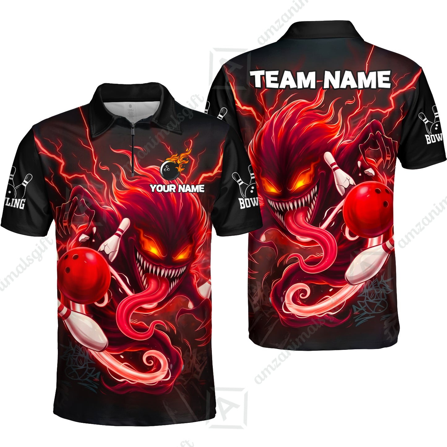 Customized Bowling Jerseys Polo Shirt, Evil Bowling Monster-Dark Bowling Spirit, Uniform Bowling - Personalized Name And Team Name