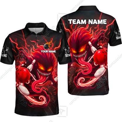 Customized Bowling Jerseys Polo Shirt, Evil Bowling Monster-Dark Bowling Spirit, Uniform Bowling - Personalized Name And Team Name