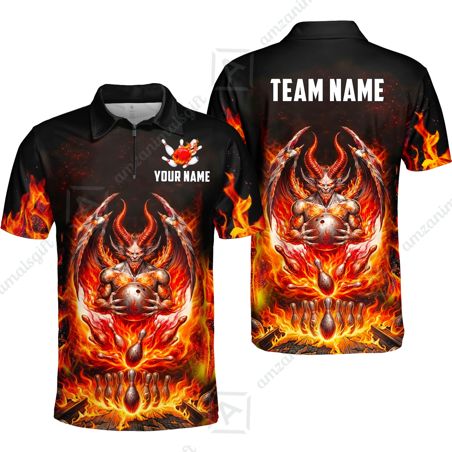 Custom Hellfire Bowling Jersey Polo Shirt, Custom Hellfire Bowling Jersey Team Shirt For Players With Name & Team Name