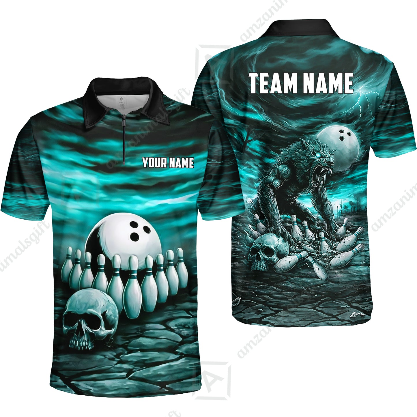 Custom Full Moon Werewolf Bowling Jersey Polo Shirt, Custom Full Moon Werewolf Bowling Jersey Team Shirt For Players With Name & Team Name