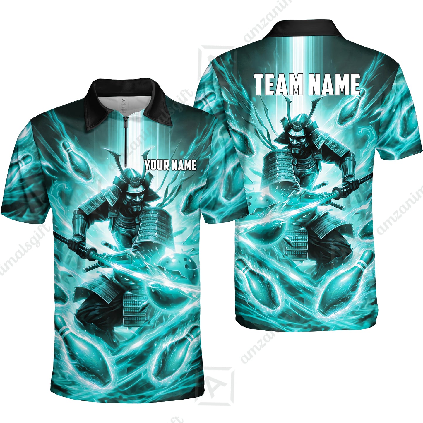 Custom Bowling Jersey Polo Shirt, Japanese Samurai Warrior Bowling, Custom Bowling Jersey Team Shirt For Players With Name & Team Name