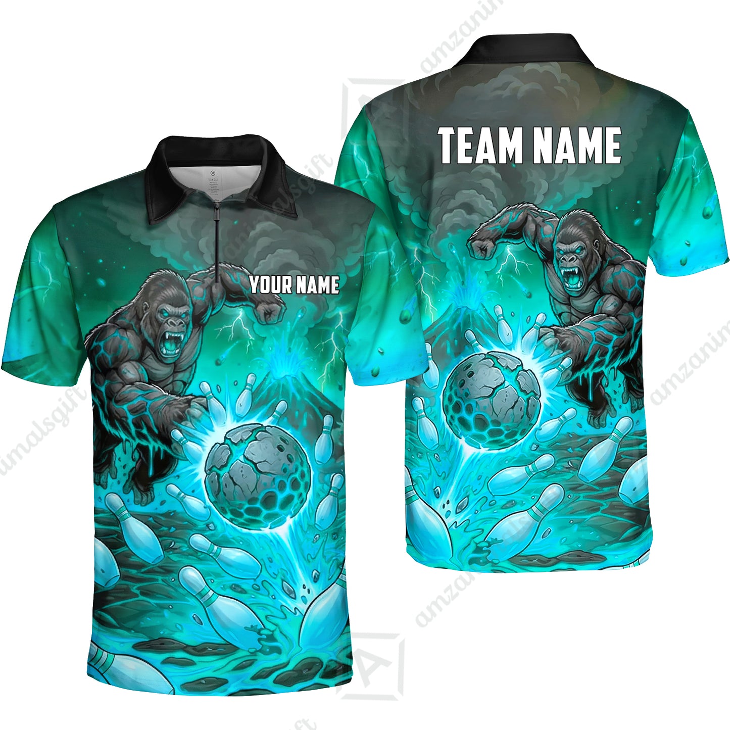 Custom Bowling Jersey Polo Shirt, Fierce Gorilla Strike Bowling, Custom Bowling Jersey Team Shirt For Players With Name & Team Name
