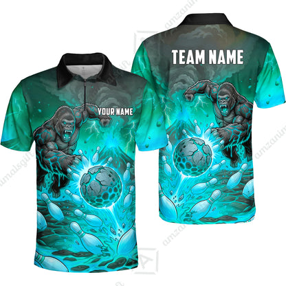 Custom Bowling Jersey Polo Shirt, Fierce Gorilla Strike Bowling, Custom Bowling Jersey Team Shirt For Players With Name & Team Name