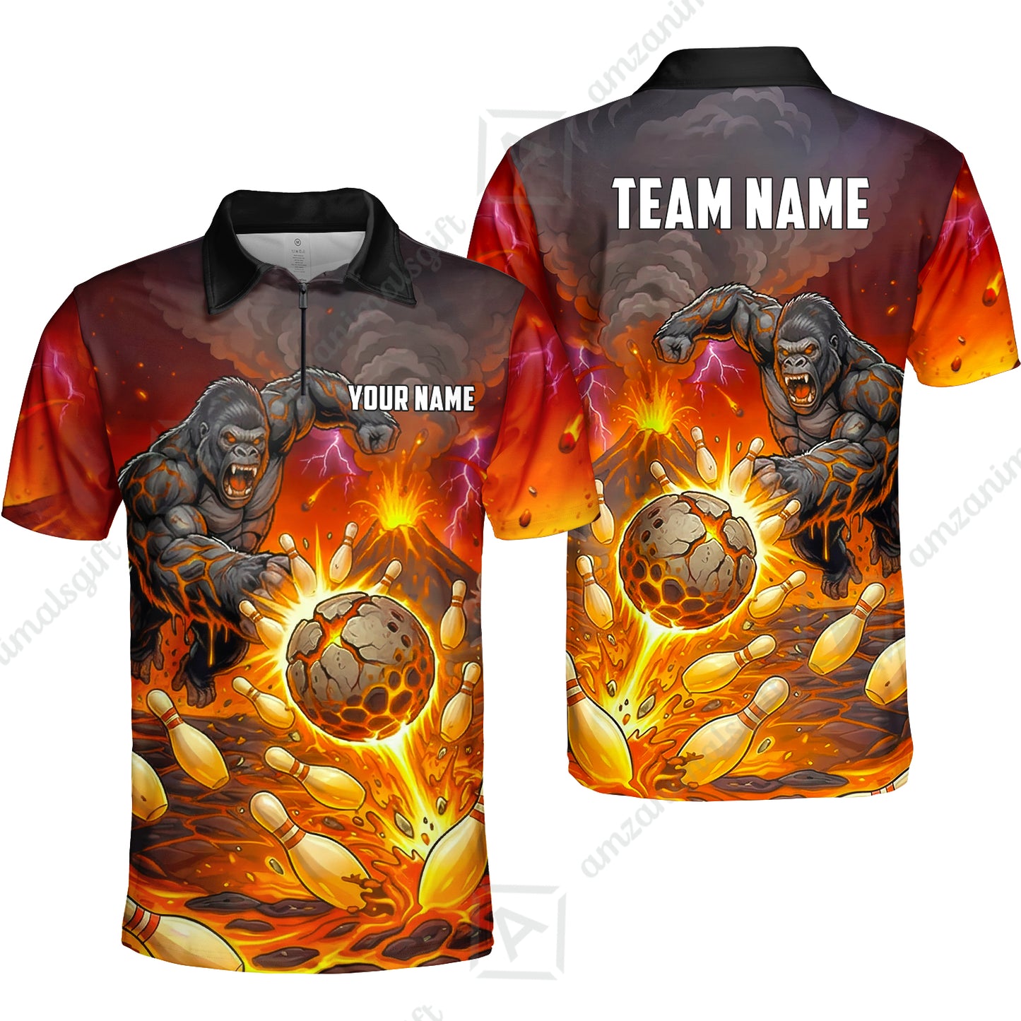 Custom Bowling Jersey Polo Shirt, Fierce Gorilla Strike Bowling, Custom Bowling Jersey Team Shirt For Players With Name & Team Name
