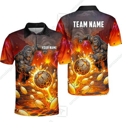 Custom Bowling Jersey Polo Shirt, Fierce Gorilla Strike Bowling, Custom Bowling Jersey Team Shirt For Players With Name & Team Name