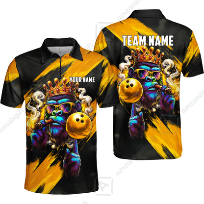 Custom Bowling Jersey Polo Shirt, Gorilla Boss King, Custom Bowling Jersey Team Shirt For Players With Name & Team Name