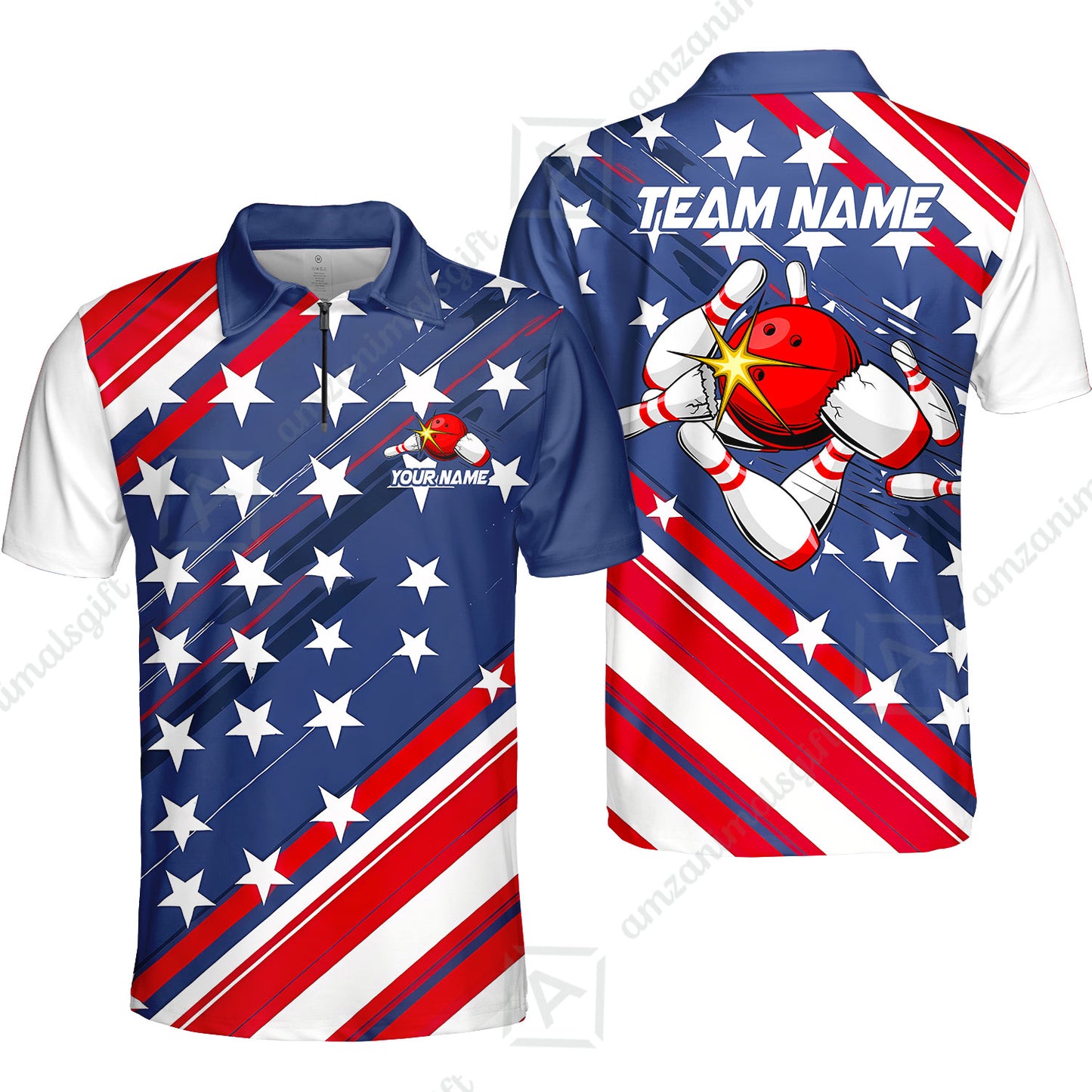 Custom Bowling Jersey Polo Shirt, Explosive Americana Strike Blast, Custom Bowling Jersey Team Shirt For Players With Name and Team Name