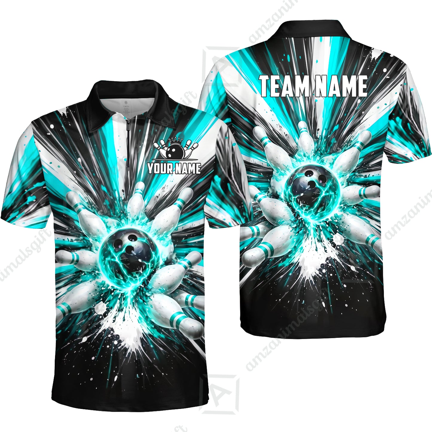 Custom Bowling Jersey Polo Shirt, Electric Burst Explosion, Custom Bowling Jersey Team Shirt For Players With Name and Team Name