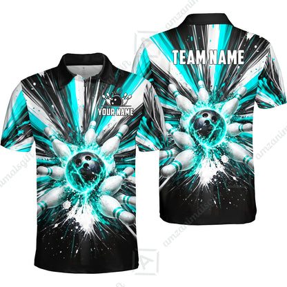 Custom Bowling Jersey Polo Shirt, Electric Burst Explosion, Custom Bowling Jersey Team Shirt For Players With Name and Team Name