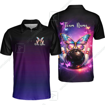 Custom Bowling Polo Shirt, Midnight Butterfly Bowling, Custom Bowling Polo Team Shirt With Name & Team Name