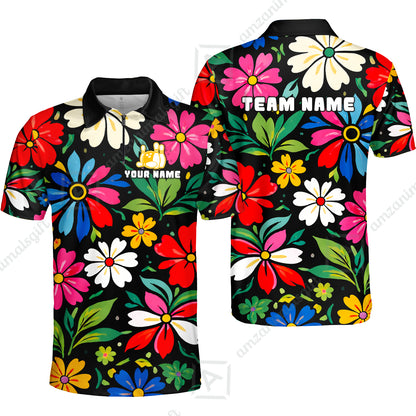 Custom Bowling Jersey Polo Shirt, Vibrant Summer Bloom Floral, Custom Bowling Jersey Team Shirt For Players With Name and Team Name