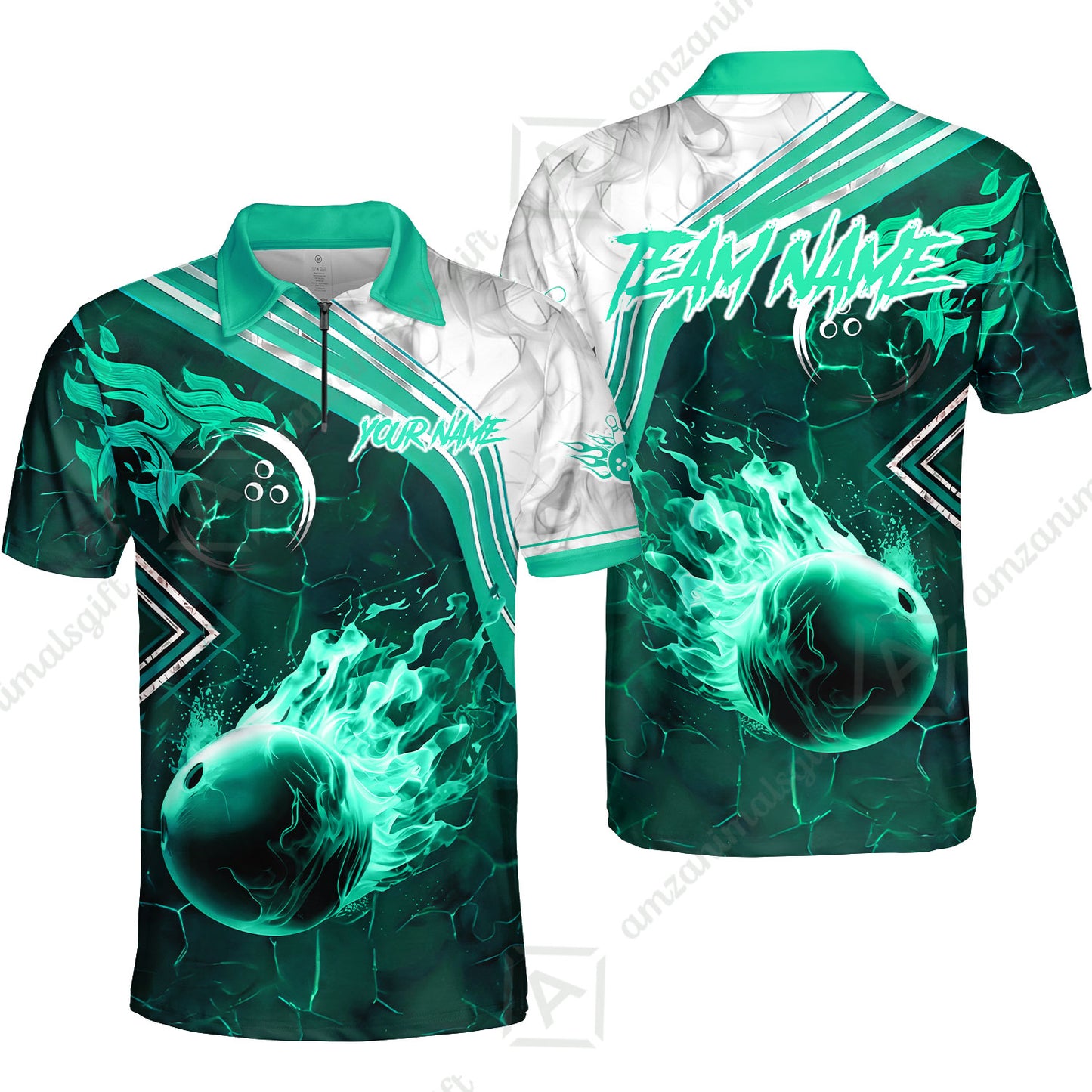 Customized Bowling Unisex Polo Shirt, Fire & Smoke Bowling Ball, Bowling Uniform - Personalized Name And Team Name
