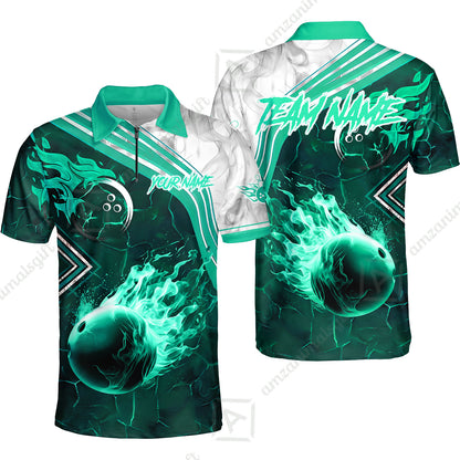 Customized Bowling Unisex Polo Shirt, Fire & Smoke Bowling Ball, Bowling Uniform - Personalized Name And Team Name