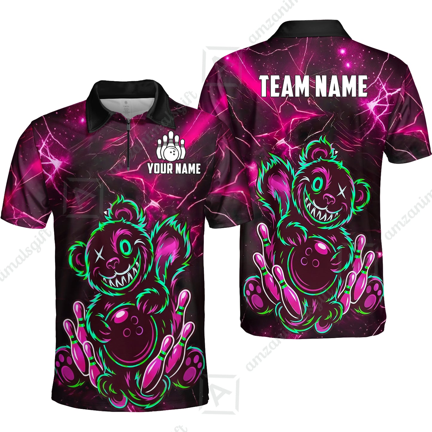 Custom Creepy Teddy Bowling Jersey Polo Shirt, Custom Creepy Teddy Bowling Jersey Team Shirt For Players With Name & Team Name
