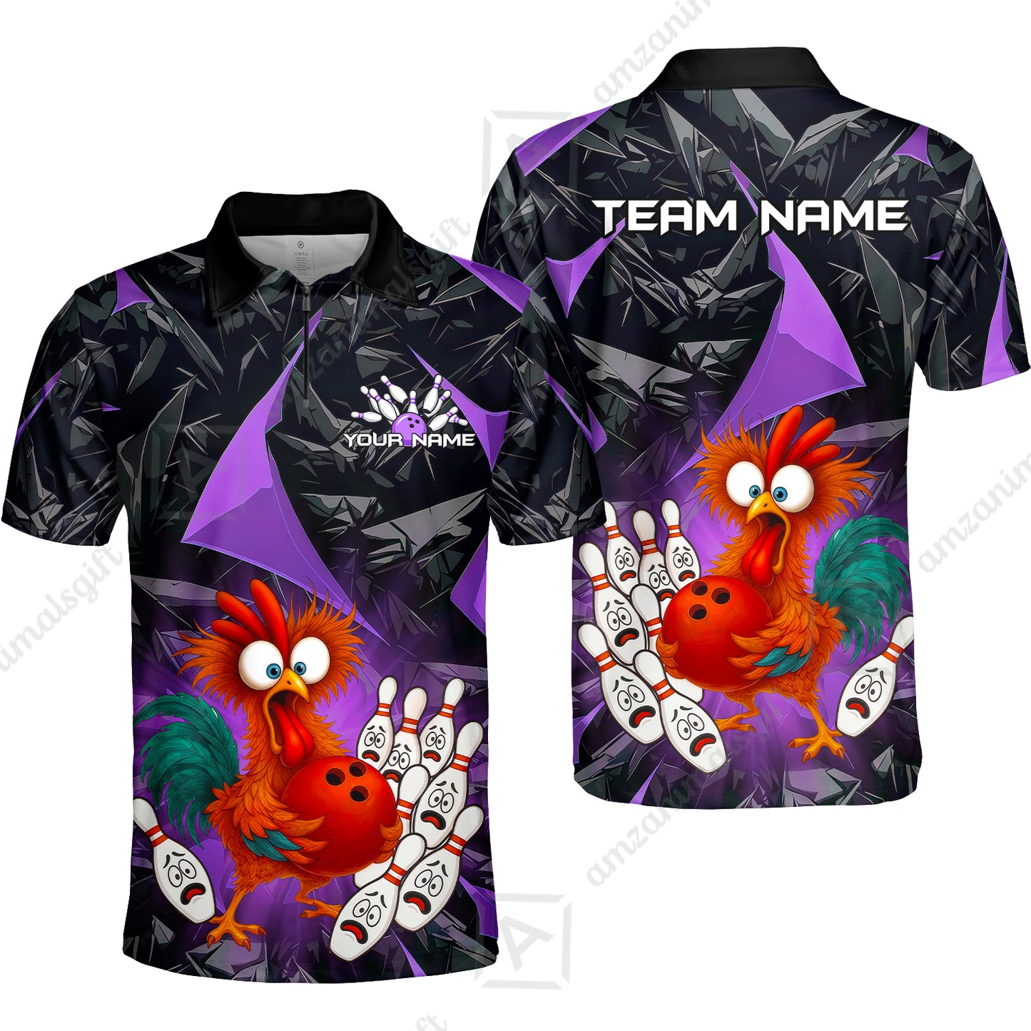 Custom Bowling Jersey Polo Shirt, Crazy Chicken Bowling Custom Bowling Jersey Team Shirt For Players With Name & Team Name