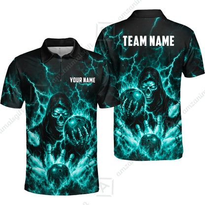 Custom Bowling Jersey Polo Shirt, Lightning Grim Reaper, Custom Bowling Jersey Team Shirt For Players With Name & Team Name