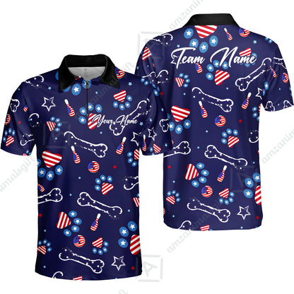 Custom Bowling Jersey Polo Shirt, US Dog Footprint, Personalize Name and Team Name