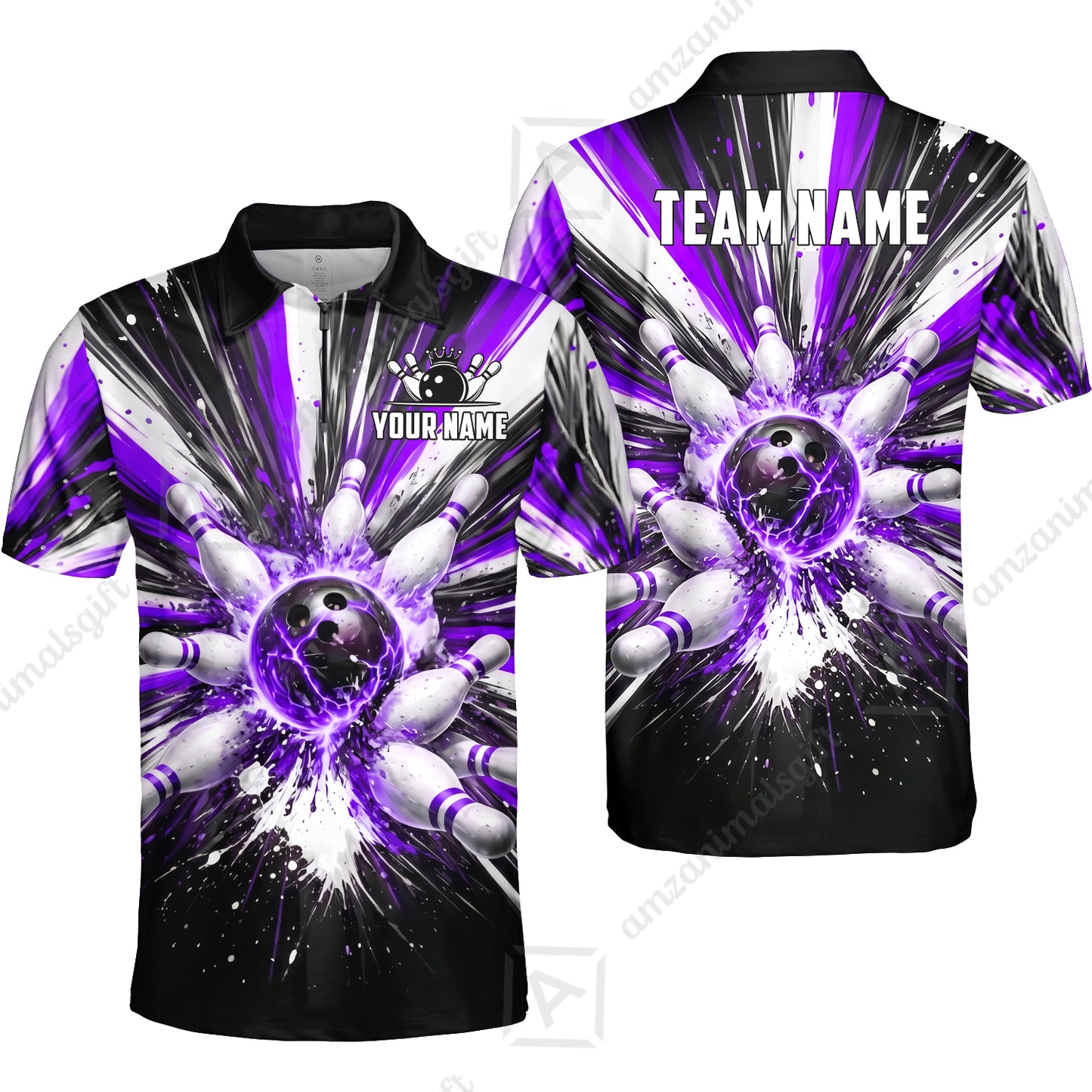 Custom Bowling Jersey Polo Shirt, Electric Burst Explosion, Custom Bowling Jersey Team Shirt For Players With Name and Team Name