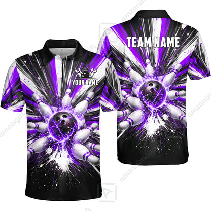 Custom Bowling Jersey Polo Shirt, Electric Burst Explosion, Custom Bowling Jersey Team Shirt For Players With Name and Team Name