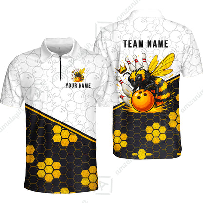 Custom Bowling Jersey Polo Shirt, Elite Golden Honeycomb Bee, Custom Bowling Jersey Team Shirt For Players With Name and Team Name