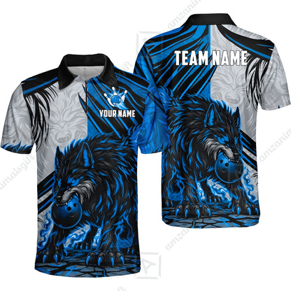 Custom Bowling Jersey Polo Shirt, Lone Wolf Strike & Emerald Frost, Custom Bowling Jersey Team Shirt For Players With Name & Team Name