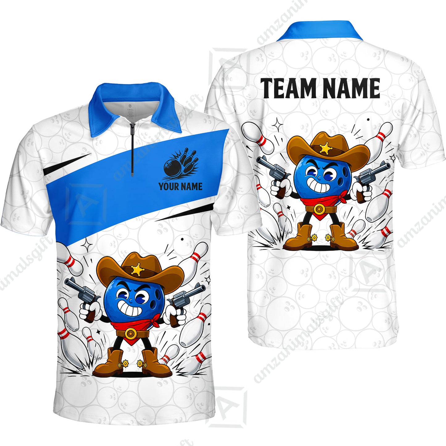 Custom Bowling Jersey Polo Shirt, Retro Cartoon Cowboy Ball, Custom Bowling Jersey Team Shirt For Players With Name and Team Name