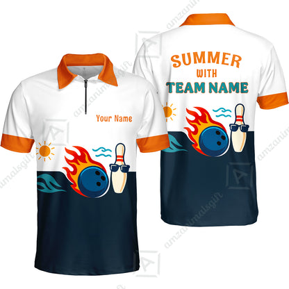 Custom Bowling Jersey Polo Shirt, Summer With The Fire, Custom Bowling Jersey Team Shirt For Players With Name and Team Name