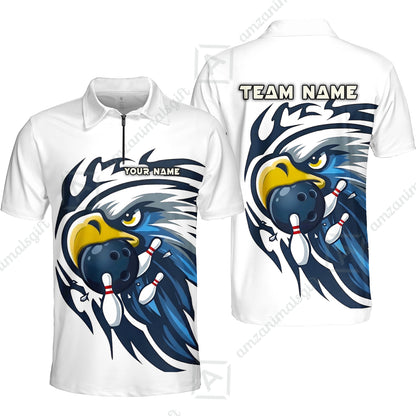 Custom Bowling Jersey Polo Shirt, Majestic Blue Eagle Mascot, Custom Bowling Jersey Team Shirt For Players With Name and Team Name