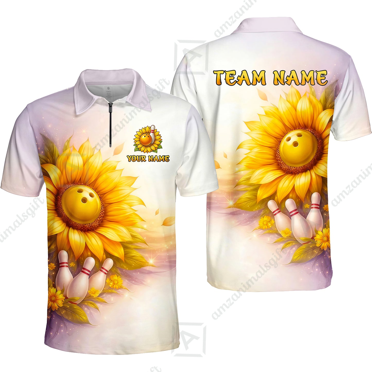 Custom Bowling Polo Shirt, Floral Sunflower Bowling Custom Bowling Polo Team Shirt For Players With Name & Team Name