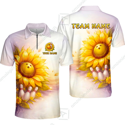 Custom Bowling Polo Shirt, Floral Sunflower Bowling Custom Bowling Polo Team Shirt For Players With Name & Team Name