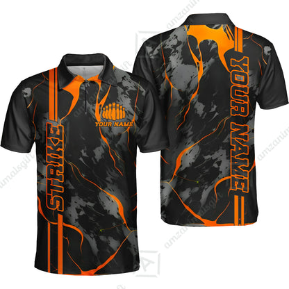 Custom Orange Strike, Bowling Shirts Men Polo Orange Camo, Bowling Team Jerseys