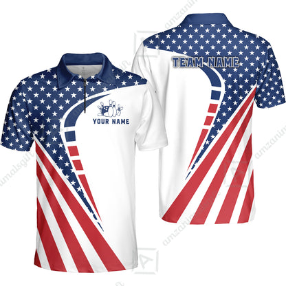 Custom Bowling Jersey Polo Shirt, 4th of July Patriotic Bowling, Custom Bowling Jersey Team Shirt For Players With Name & Team Name