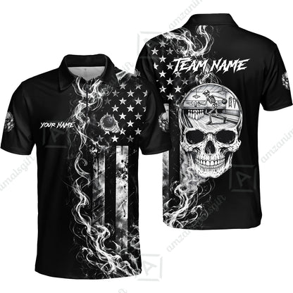 Custom Bowling Jersey Polo Shirt, Gothic Skeleton Skull Strike, Custom Bowling Jersey Team Shirt For Players With Name and Team Name