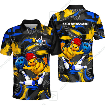 Custom Bowling Jersey Polo Shirt, Angry Grunge Splash Duckling, Custom Bowling Jersey Team Shirt For Players With Name and Team Name