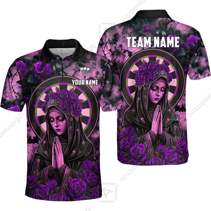 Custom Darts Jersey Polo Shirt, Gothic Madonna And Blue Rose, Custom Dart Jersey Team Shirt For Players With Name & Team Name
