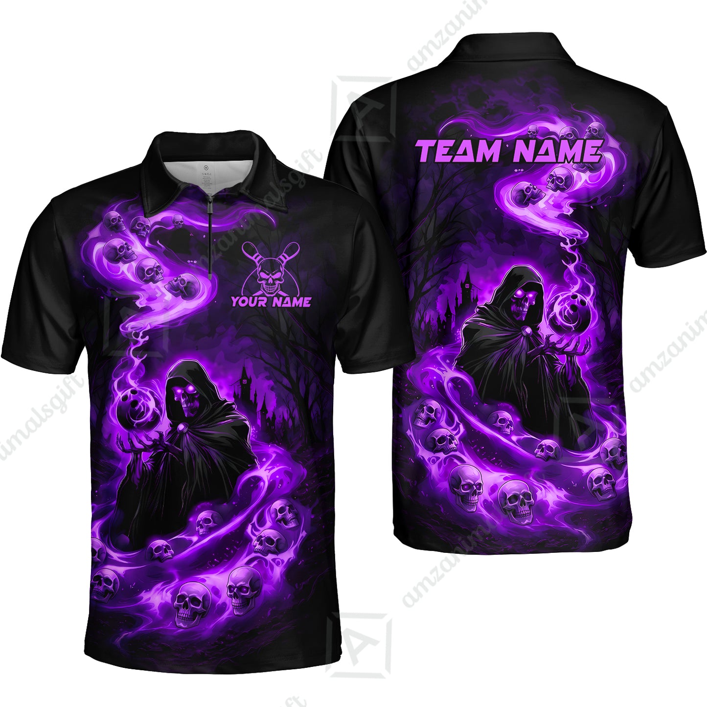 Custom Bowling Jersey Polo Shirt, Fiery Pool Shark, Custom Bowling Jersey Team Shirt For Players With Name & Team Name