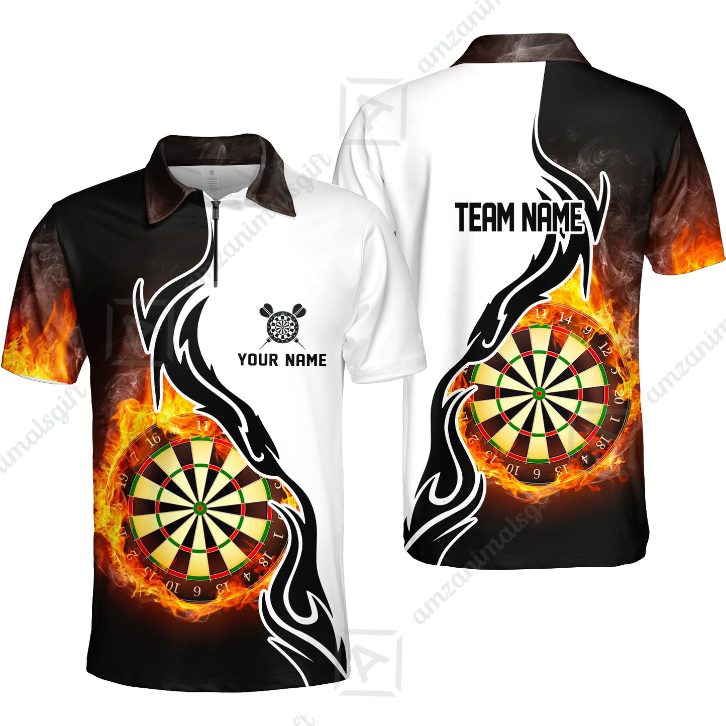 Custom  Fire Pattern Darts Team Jersey Unisex Polo Shirts, Custom flame Pattern Darts Team Jerseys Uniform