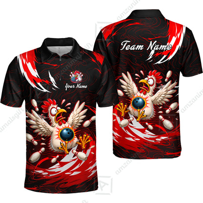 Customized Bowling Shirt, Crazy Chicken, Personalized Polo Shirt For Players With Name & Team Name