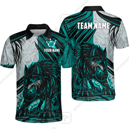 Custom Bowling Jersey Polo Shirt, Lone Wolf Strike & Emerald Frost, Custom Bowling Jersey Team Shirt For Players With Name & Team Name