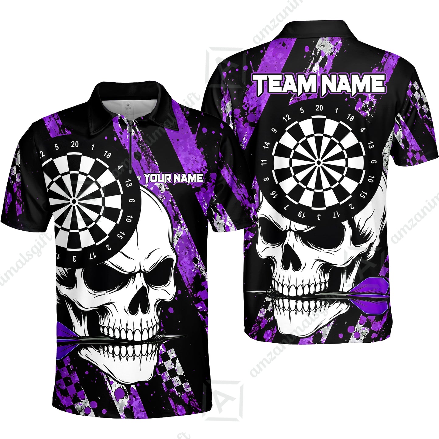 Custom Darts Jersey Polo Shirt, Skull Bites Dart, Custom Dart Jersey Team Shirt For Players With Name & Team Name