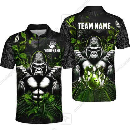 Custom Bowling Jersey Polo Shirt, Furious Gorilla Mascot, Custom Bowling Jersey Team Shirt For Players With Name & Team Name