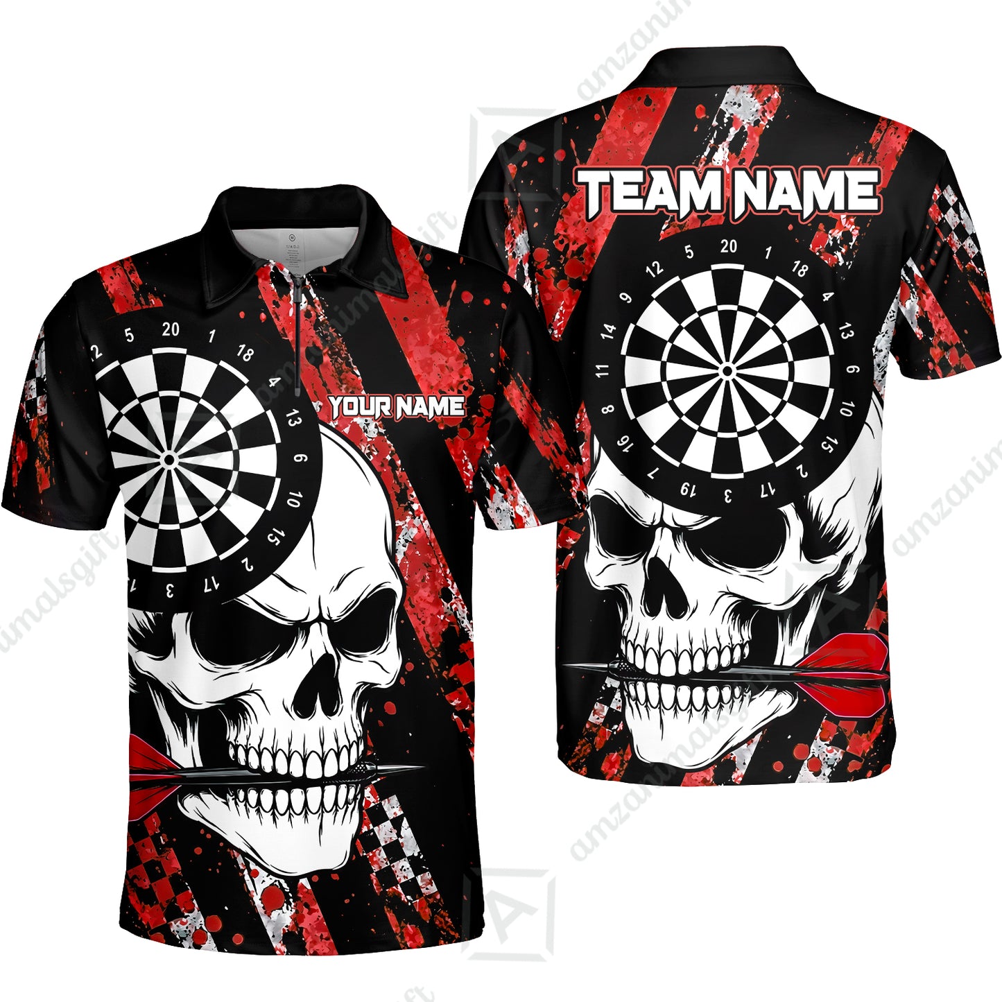 Custom Darts Jersey Polo Shirt, Skull Bites Dart, Custom Dart Jersey Team Shirt For Players With Name & Team Name
