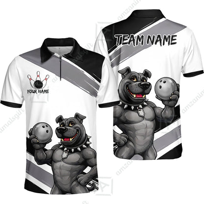 Custom Bowling Jersey Polo Shirt, Pitbull Hold Bowling Ball, Custom Bowling Jersey Team Shirt For Players With Name & Team Name
