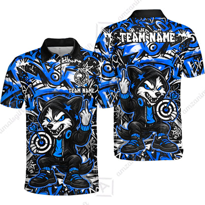 Customized Darts Team Uniform Shirt, Cool Cartoon Wolf With Dartboard, Personalized Name And Team Name